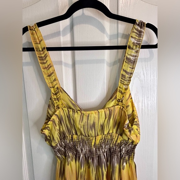 💛”Anthropologie Chaundry KC”Yellow and Brown Mixed Media  Smocked Maxi SunDress🤎 - Picture 5 of 15